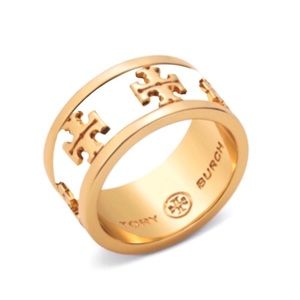 Tory Burch Ivory Enamel Raised Logo Ring